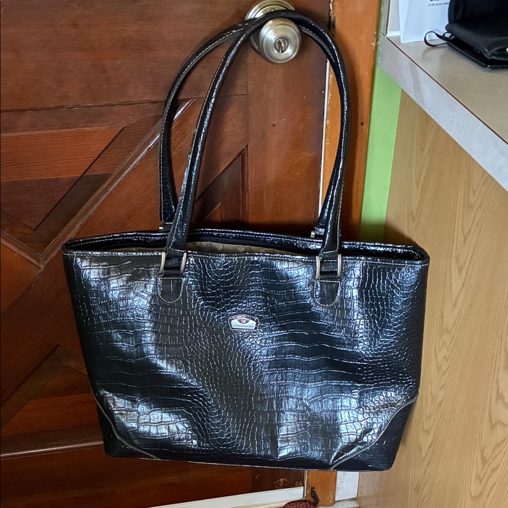 Gloria Vanderbilt Shiny Black Embossed Tote
